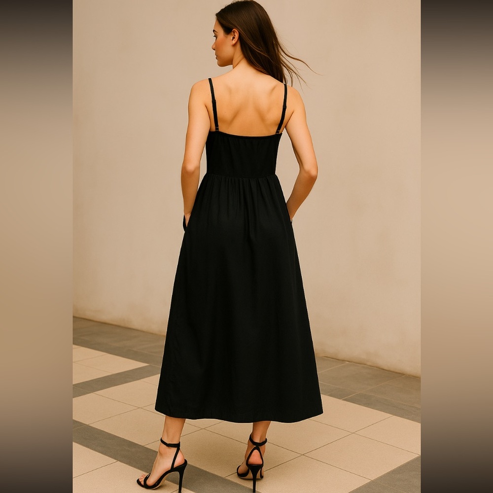 Old Navy - NWOT - Black Cotton Dress With Pockets Adj Straps “L” - Picture 2 of 12